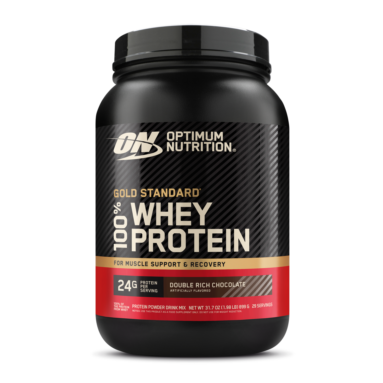 Optimum Nutrition Gold Standard 100% Whey eiwitpoeder verpakking, Double Rich Chocolate smaak